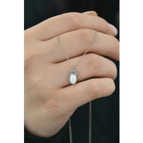 Papatya Silver UVPS101092 Rodyum Kaplama Beyaz Opal Taşlı Ananas 925 Ayar Gümüş Kolye