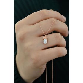 Papatya Silver UVPS101094 Rose Kaplama Beyaz Opal Taşlı Ananas 925 Ayar Gümüş Kolye