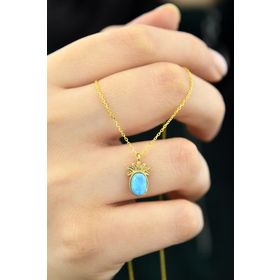 Papatya Silver UVPS101098 Gold Kaplama Turkuaz Opal Taşlı Ananas 925 Ayar Gümüş Kolye