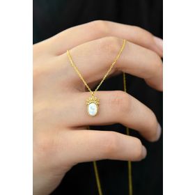 Papatya Silver UVPS101099 Gold Kaplama Beyaz Opal Taşlı Ananas 925 Ayar Gümüş Kolye
