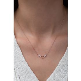 Papatya Silver UVPS101104 Rose Kaplama Peri Kanadı Kalpli 925 Ayar Gümüş Kolye