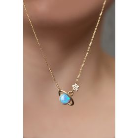 Papatya Silver UVPS101107 Mavi Opal Taşlı Gezegen 925 Ayar Gümüş Kolye