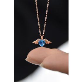 Papatya Silver UVPS101121 Rose Kaplama Turkuaz Taşlı Kalp Kanat 925 Ayar Gümüş Kolye