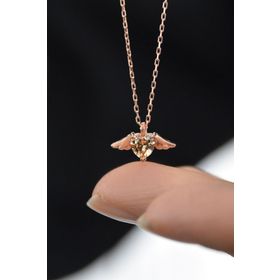 Papatya Silver UVPS101123 Rose Kaplama Sitrin Kalp Kanat 925 Ayar Gümüş Kolye