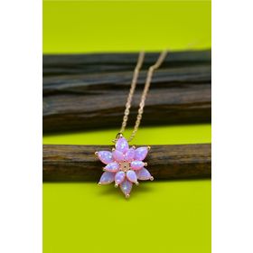Papatya Silver UVPS101136 Pembe Doğal Opal Taşlı Lotus 925 Ayar Gümüş Kolye