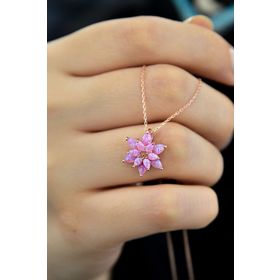Papatya Silver UVPS101136 Pembe Doğal Opal Taşlı Lotus 925 Ayar Gümüş Kolye
