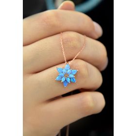 Papatya Silver UVPS101137 Turkuaz Doğal Opal Taşlı Lotus 925 Ayar Gümüş Kolye