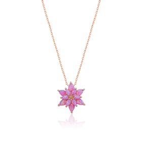 Papatya Silver UVPS101142 Pembe Opal Taşlı Lotus 925 Ayar Gümüş Kolye
