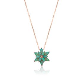 Papatya Silver UVPS101143 Yeşil Opal Taşlı Lotus 925 Ayar Gümüş Kolye