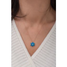 Papatya Silver UVPS101160 Mavi Opal Taşlı Lotus 925 Ayar Gümüş Kolye