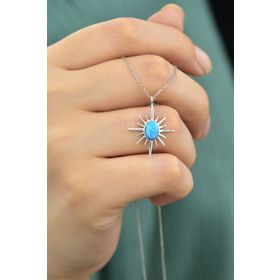 Papatya Silver UVPS101175 Rodyum Kaplama Opal Kutup Yıldızı 925 Ayar Gümüş Kolye