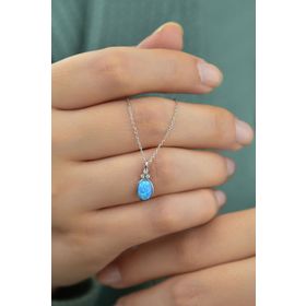 Papatya Silver UVPS101176 Rodyum Kaplama Opal Damla 925 Ayar Gümüş Kolye