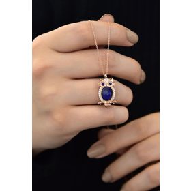Papatya Silver UVPS101189 Rose Altın Kaplama Lacivert Göz His Taşı Baykuş 925 Ayar Gümüş Kolye