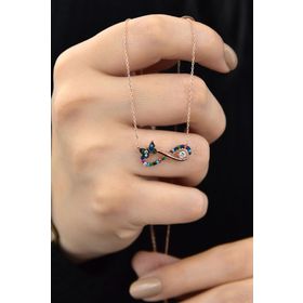 Papatya Silver UVPS101223 Rose Altın Kaplama Renkli Taşlı Kelebek 925 Ayar Gümüş Kolye