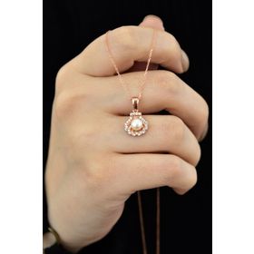 Papatya Silver UVPS101227 Rose Altın Kaplama Taşlı İnci 925 Ayar Gümüş Kolye
