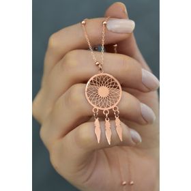 Papatya Silver UVPS101309 Rose Altın Kaplama Plaka Kesim Rüya Kapanı 925 Ayar Gümüş Kolye