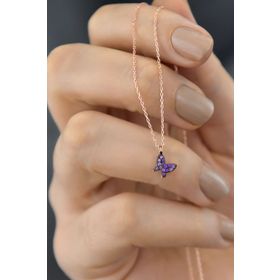 Papatya Silver UVPS101372 Ametist Taşlı Mini Kelebek 925 Ayar Gümüş Kolye