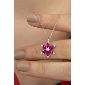 Papatya Silver UVPS101378 Fuşya Taşlı Kamelya Çiçeği 925 Ayar Gümüş Kolye
