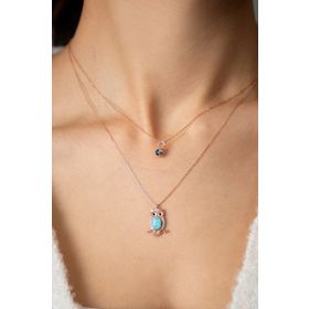 Papatya Silver UVPS101388 Asansörlü Opal Taşlı Baykuş ve Nazar Model 925 Ayar Gümüş Kolye