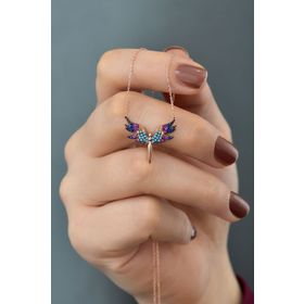 Papatya Silver UVPS101392 Rose Kaplama Renkli Taşlı Mikail Meleği 925 Ayar Gümüş Kolye