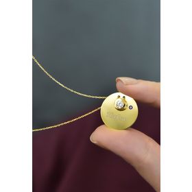 Papatya Silver UVPS101405 Altın Kaplama Tektaşlı Plaka 925 Ayar Gümüş Kolye