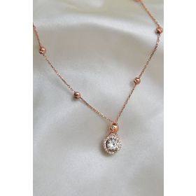 Papatya Silver UVPS101408 Rose Kaplama Dorika Toplu Tektaş 925 Ayar Gümüş Kolye