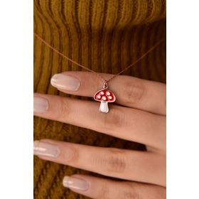 Papatya Silver UVPS101430 Rose Kaplama Mineli Mantar 925 Ayar Gümüş Kolye