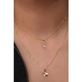 Papatya Silver UVPS101447 Altın Kaplama Kristal Kesim Yapraklı Gül ve Yıldız Asansörlü 925 Ayar Gümüş Kolye