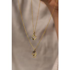 Papatya Silver UVPS101478 Altın Kaplama Kristal Kesim Güneş ve Prenses Asansörlü 925 Ayar Gümüş Kolye