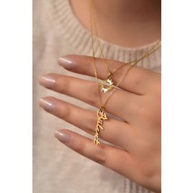Papatya Silver UVPS101491 Altın Kaplama Kristal Kesim Güneş ve İsim Asansörlü 925 Ayar Gümüş Kolye