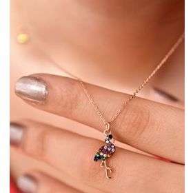 Papatya Silver UVPS101681 Rose Kaplama Cam Gözlü Mix Taşlı Flamingo 925 Ayar Gümüş Kolye