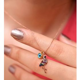 Papatya Silver UVPS101681 Rose Kaplama Cam Gözlü Mix Taşlı Flamingo 925 Ayar Gümüş Kolye