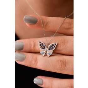 Papatya Silver UVPS101690 Rodyum Kaplama Mineli Gözlü Kelebek 925 Ayar Gümüş Kolye