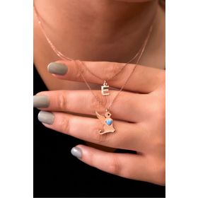 Papatya Silver UVPS101720 Rose Kaplama E Harf ve Kanatlı Kedi Asansörlü 925 Ayar Gümüş Kolye