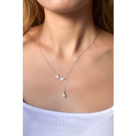 Papatya Silver UVPS101908 Rodyum Kaplama Damla Taşlı Kelebek 925 Ayar Gümüş Kolye