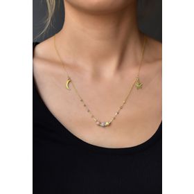 Papatya Silver UVPS101921 Üç Renk Dorika Toplu Sim Ay Yıldız 925 Ayar Gümüş Kolye
