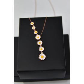 Papatya Silver UVPS101929 Rose Kaplama Mineli Sıralı Papatya 925 Ayar Gümüş Kolye