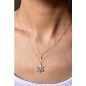 Papatya Silver UVPS101945 Altın Kaplama Tektaş Mineli Kartanesi Asansör 925 Ayar Gümüş Kolye
