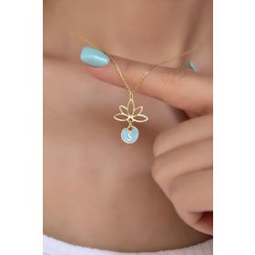 Papatya Silver UVPS101966 Mavi Mineli S Harf Lotus Çiçeği 925 Ayar Gümüş Kolye