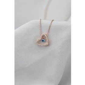 Papatya Silver UVPS102062 Rose Kaplama Tektaşlı Kalp 925 Ayar Gümüş Kolye