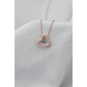Papatya Silver UVPS102062 Rose Kaplama Tektaşlı Kalp 925 Ayar Gümüş Kolye