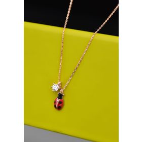 Papatya Silver UVPS102064 Rose Kaplama Tektaş Uğur Böceği 925 Ayar Gümüş Kolye