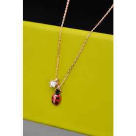 Papatya Silver UVPS102064 Rose Kaplama Tektaş Uğur Böceği 925 Ayar Gümüş Kolye