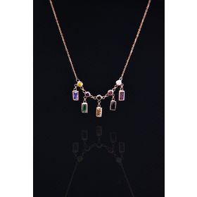 Papatya Silver UVPS102065 Rose Kaplama Renkli Baget Taşlı 925 Ayar Gümüş Kolye