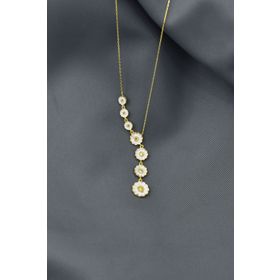 Papatya Silver UVPS102097 Altın Kaplama Taşlı Sıralı Papatya 925 Ayar Gümüş Kolye
