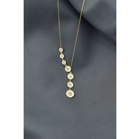 Papatya Silver UVPS102097 Altın Kaplama Taşlı Sıralı Papatya 925 Ayar Gümüş Kolye