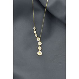 Papatya Silver UVPS102097 Altın Kaplama Taşlı Sıralı Papatya 925 Ayar Gümüş Kolye