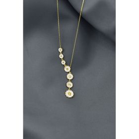 Papatya Silver UVPS102097 Altın Kaplama Taşlı Sıralı Papatya 925 Ayar Gümüş Kolye