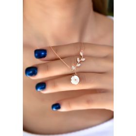 Papatya Silver UVPS102109 Rose Kaplama Taşlı Çiçek Uvps102109 925 Ayar Gümüş Kolye