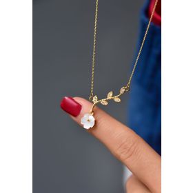 Papatya Silver UVPS102112 Gold Kaplama Manolya Sedef Çiçek Uvps102112 925 Ayar Gümüş Kolye